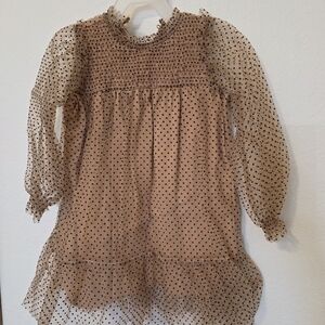 Zara Kids Dress in Tan and Black Polka Dots